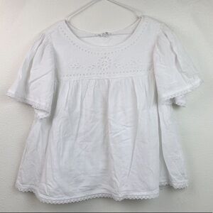 beachlunchlounge cotton gauze eyelet lace baby doll peasant top boho blouse EUC
